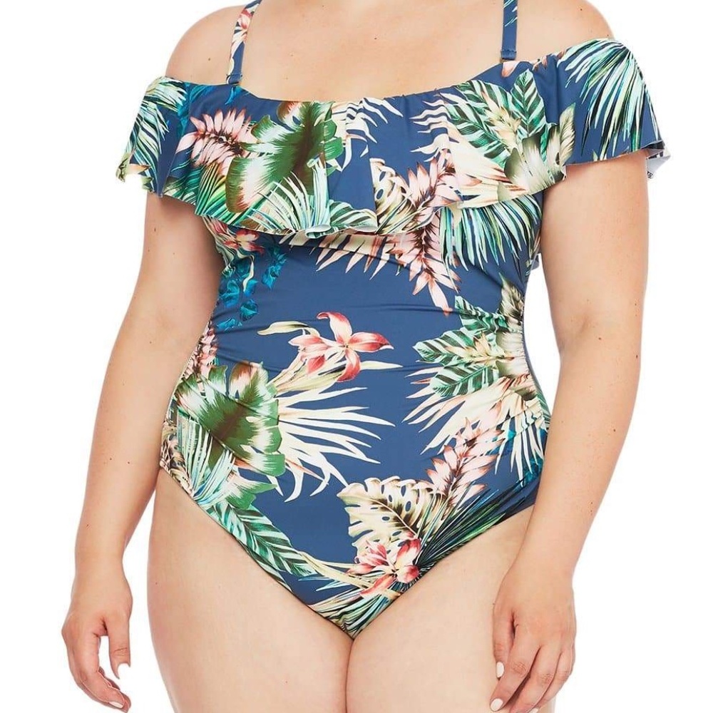 NWT $134 LA BLANCA 22W TROPICAL RAIN OFF SHOULDER - Picture 4 of 10